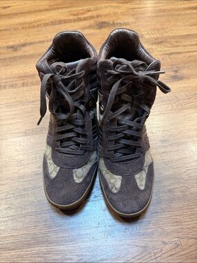 Coach Brown Suede Logo-Accent High-Top Sneakers